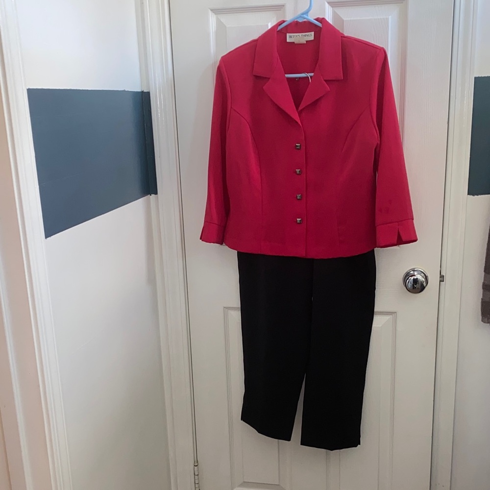 Red Blazer with Black Pants Set